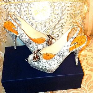 OSCAR DE LA RENTA SNAKESKIN SLING BACK HEELS 36 / 6  ITALY